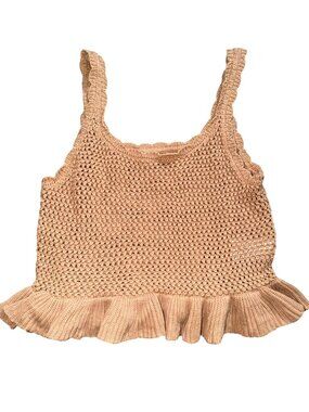 American Eagle Crochet Peplum Tank Top-Beige/Tan-S-GUC